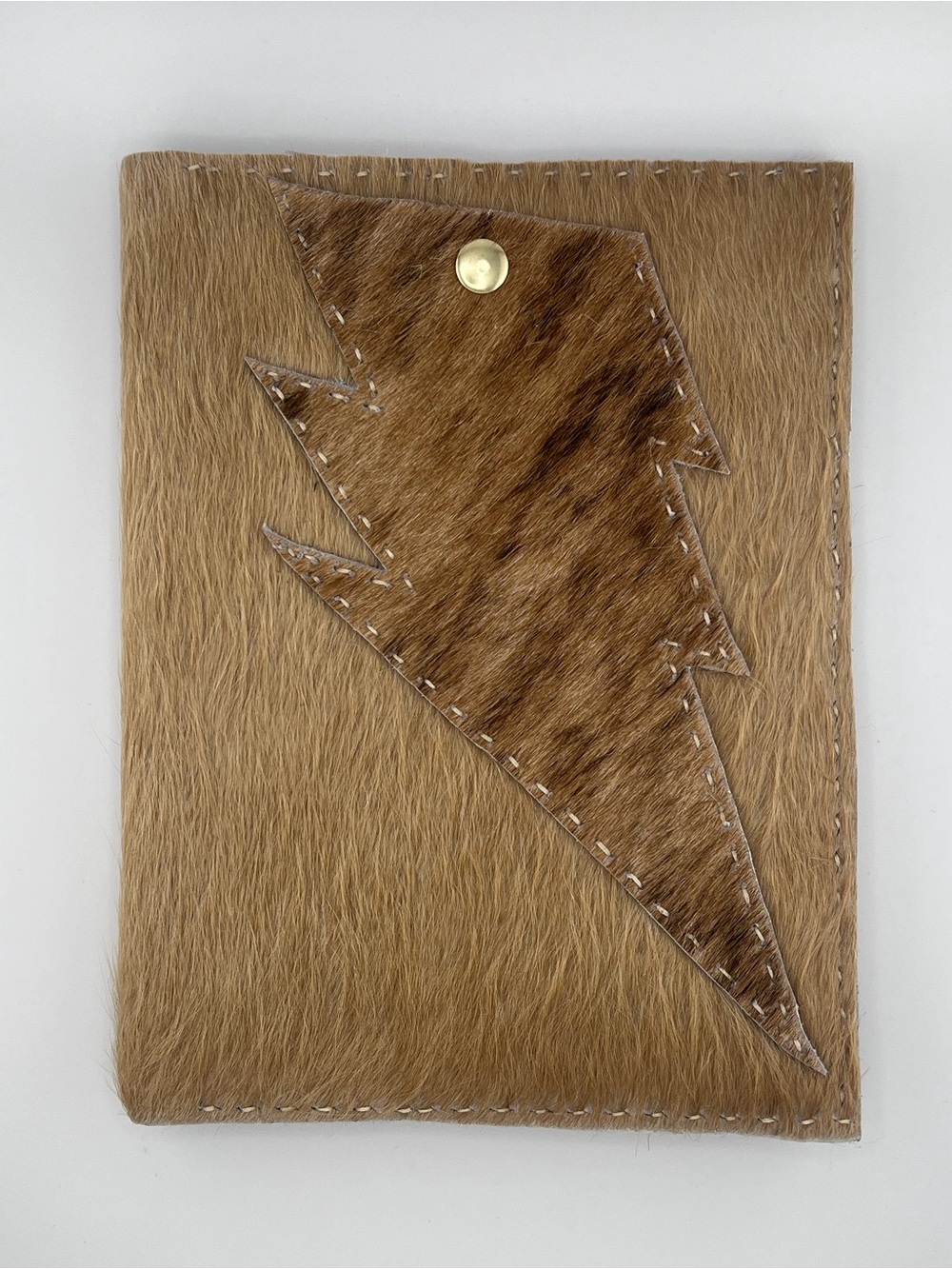 Hair-On Leather Lightning Bolt Journal Cover in Tan